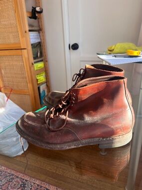 Alden Chestnut Brown Leather Lace-Up Work Boots - intentionally worn distressed